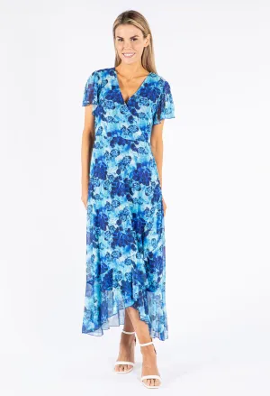 Mesh Floral Print Wrap Dress