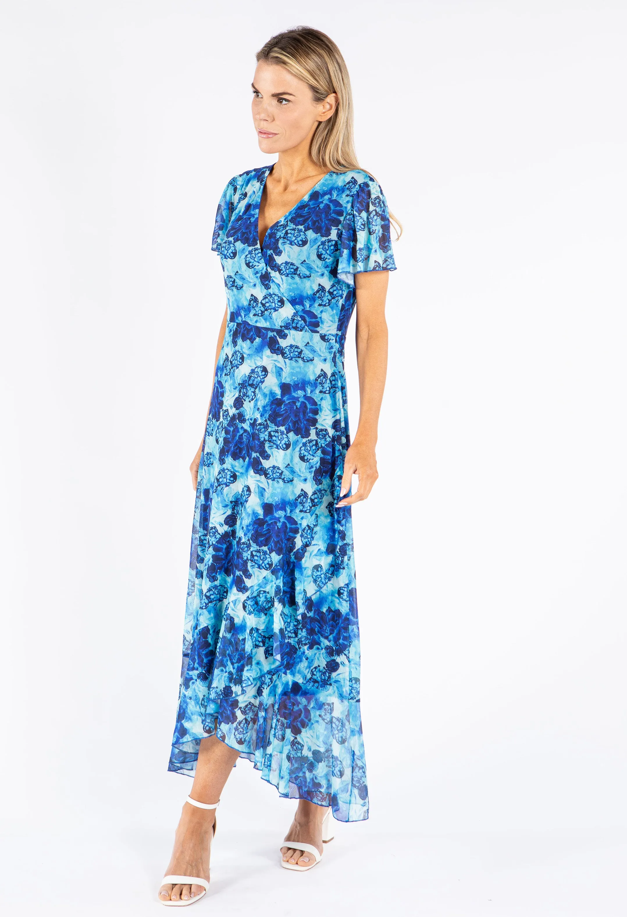 Mesh Floral Print Wrap Dress