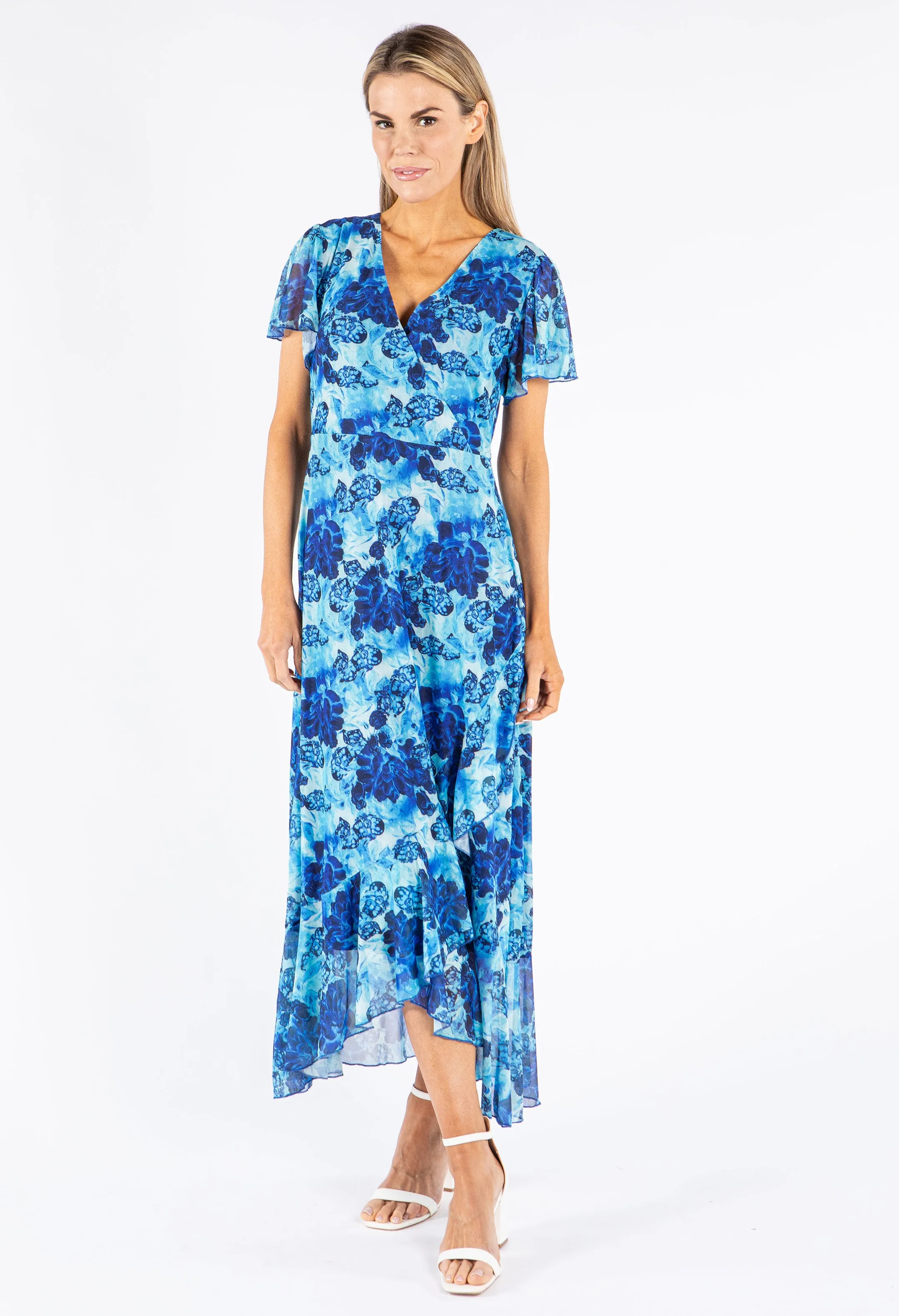 Mesh Floral Print Wrap Dress