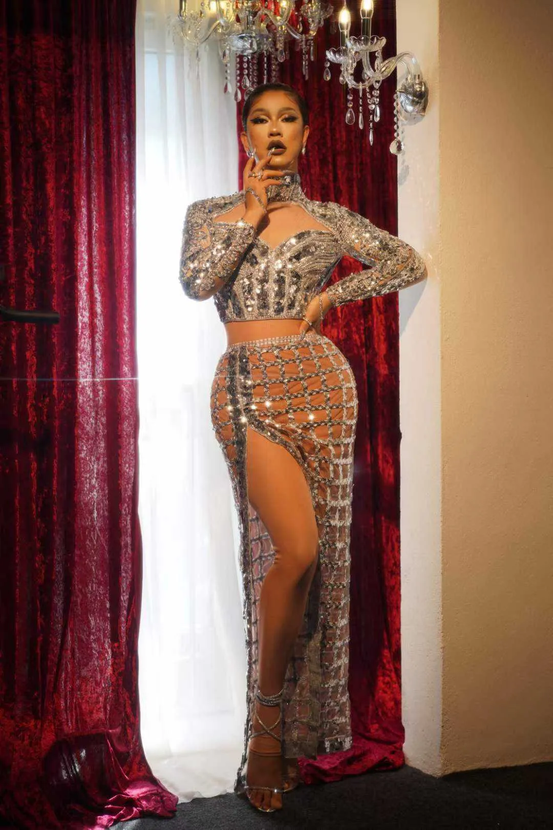 Mesh Sexy Thigh Split Dress