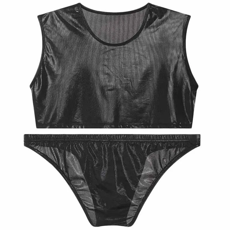 Metallic Stage Star Sleeveless Crop Top & Briefs (2-Piece Set)
