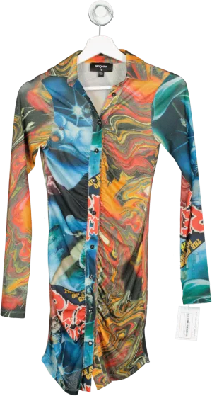New Girl Order Multicoloured Comic Print Mini Shirt Dress UK 6