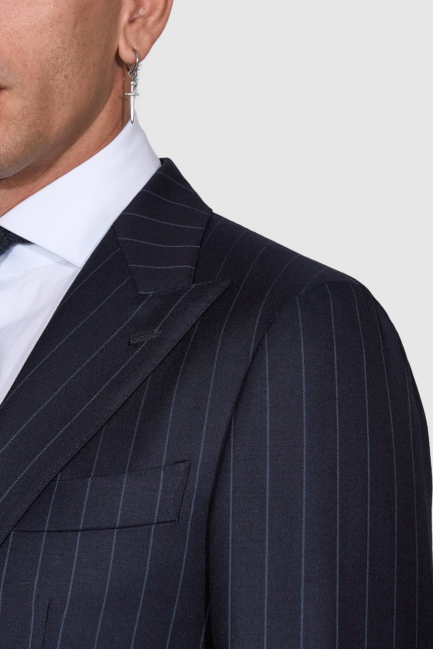 New SUITREVIEW Elmhurst Navy Stripe Pure Wool Super 120s Suit - Size 38L (Other Sizes Special Order)