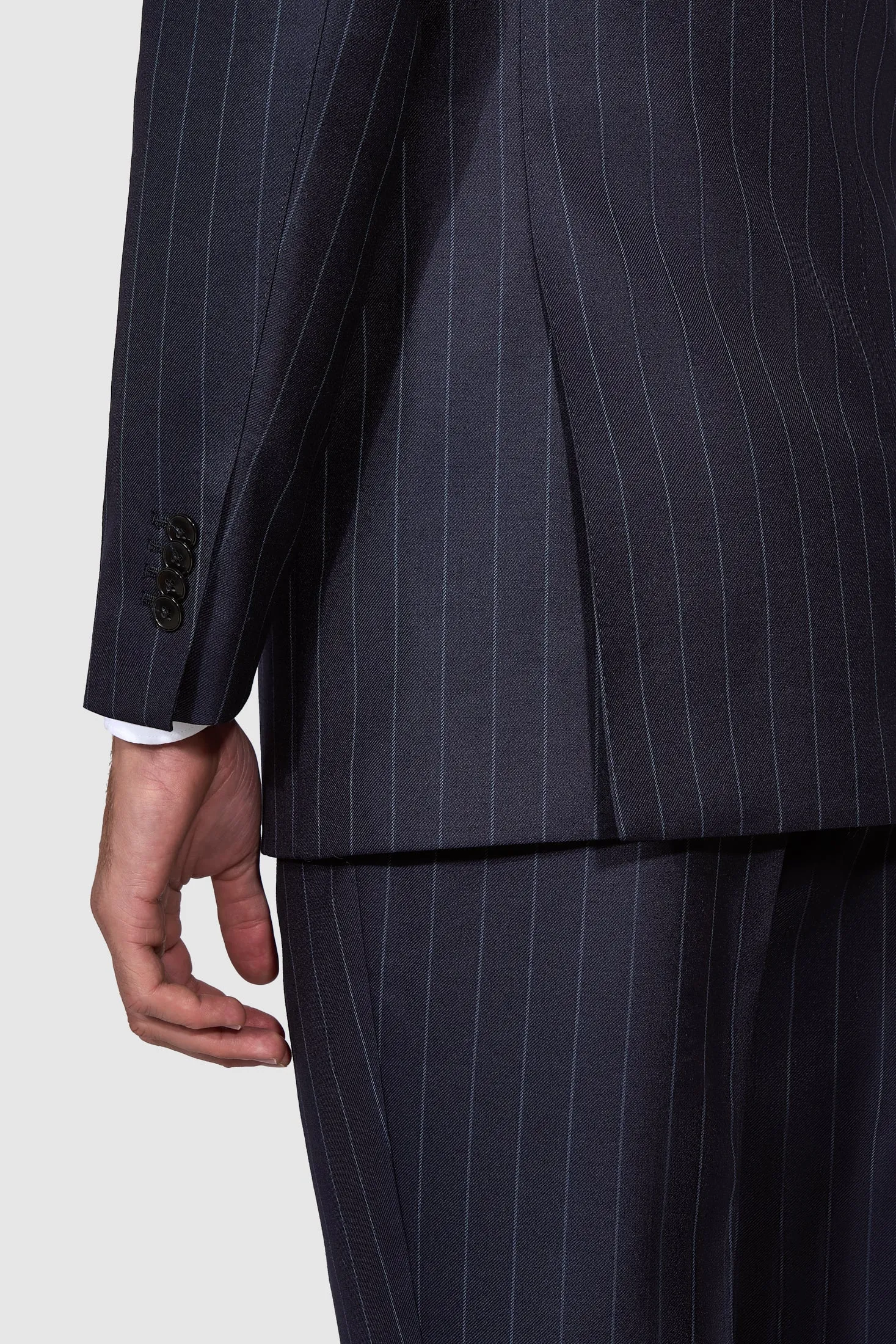 New SUITREVIEW Elmhurst Navy Stripe Pure Wool Super 120s Suit - Size 38L (Other Sizes Special Order)