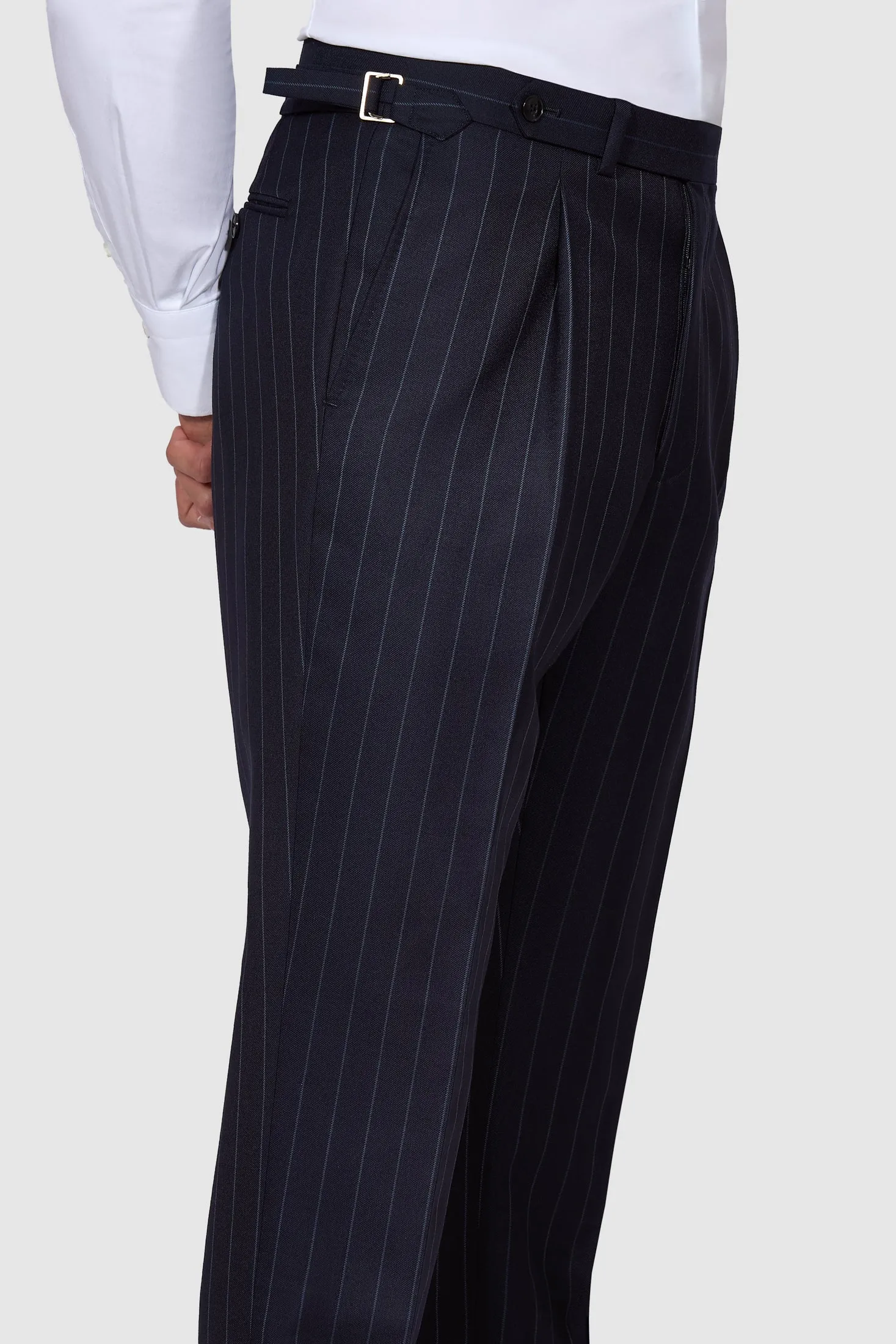 New SUITREVIEW Elmhurst Navy Stripe Pure Wool Super 120s Suit - Size 38L (Other Sizes Special Order)