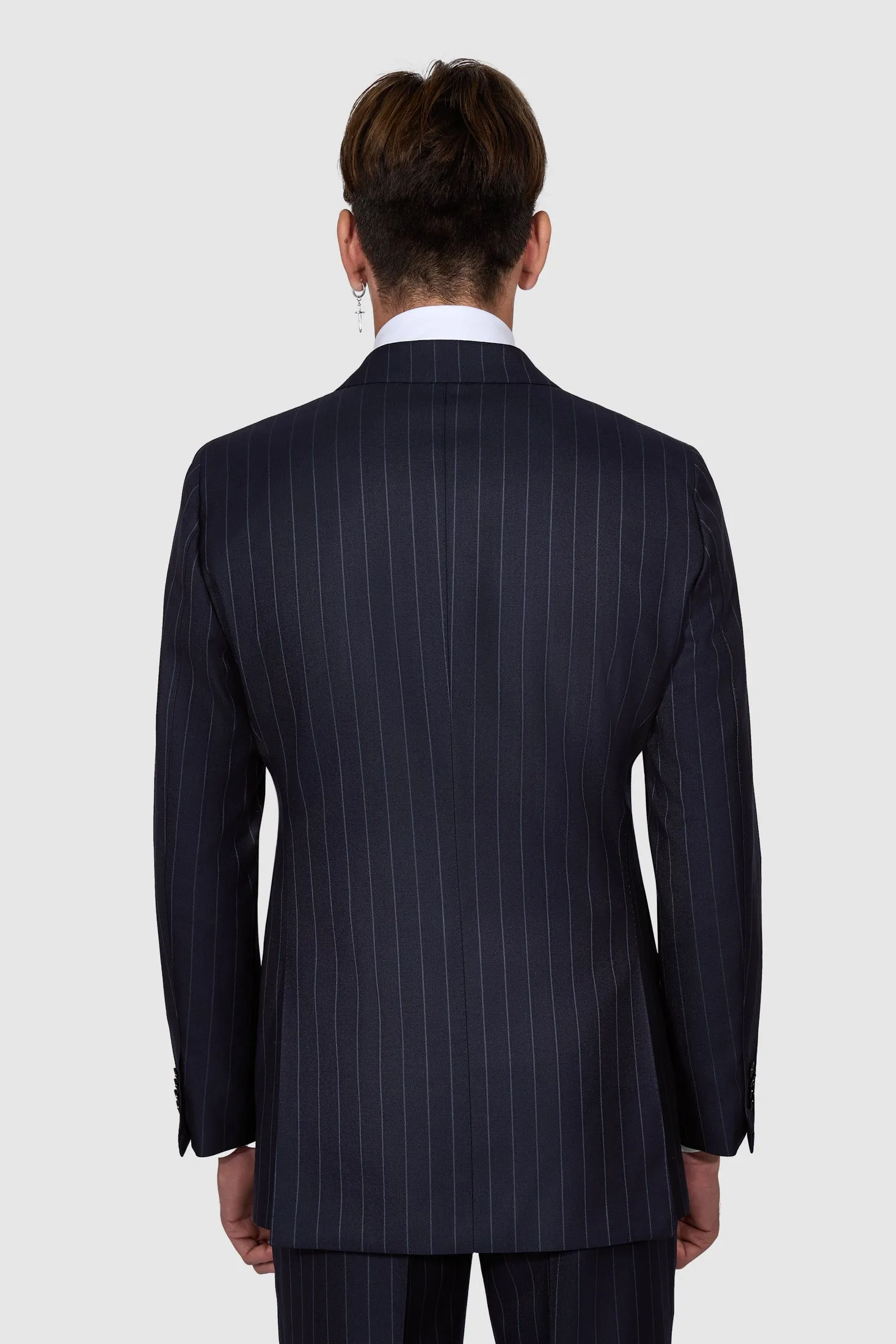 New SUITREVIEW Elmhurst Navy Stripe Pure Wool Super 120s Suit - Size 38L (Other Sizes Special Order)