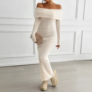 Off-Shoulder Back Bow Slim Fit Knit Dresses Wholesale Womens Clothing N3824101700045