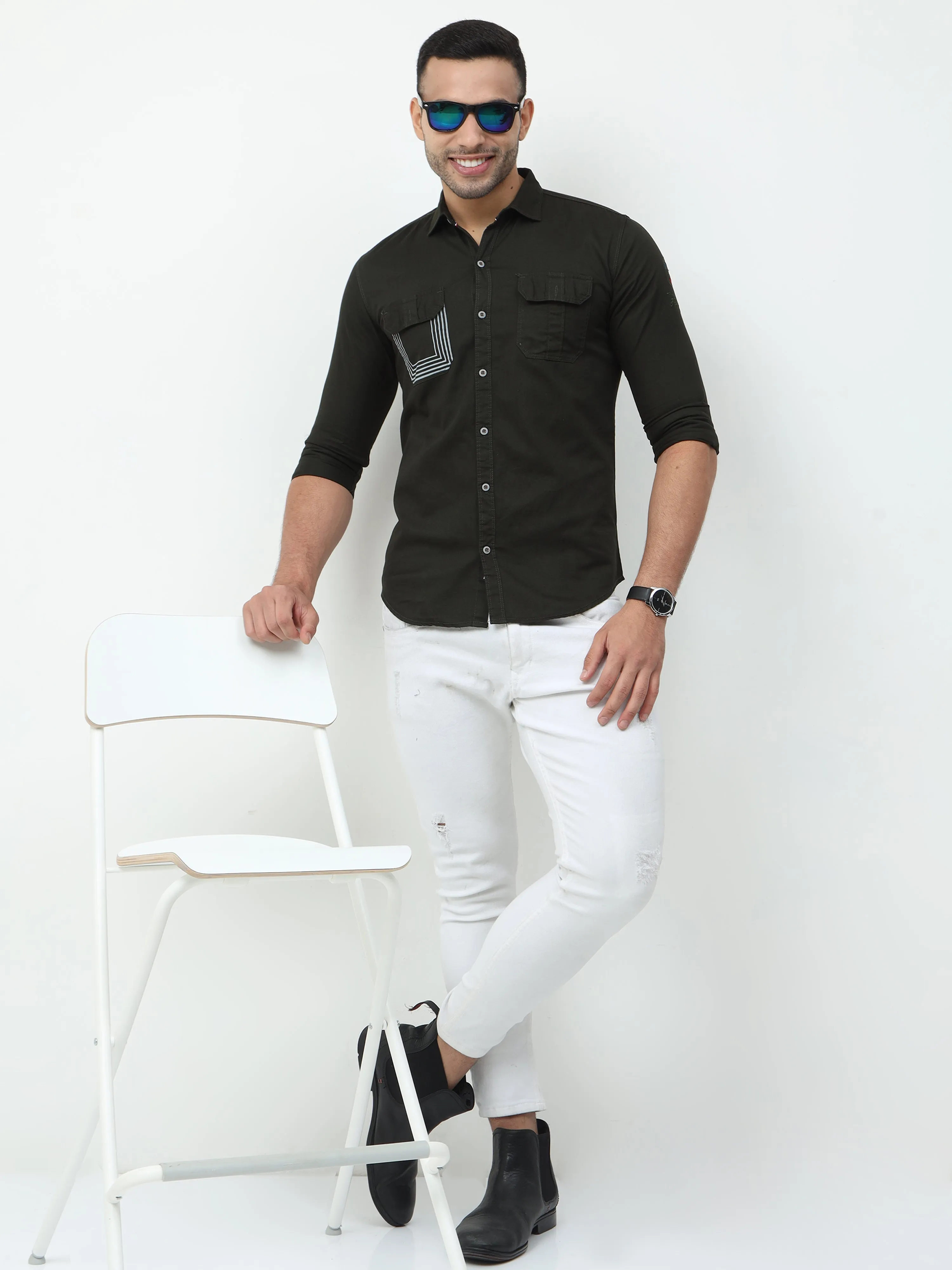 Onfire Cargo Olive Green Shirt - A2243A
