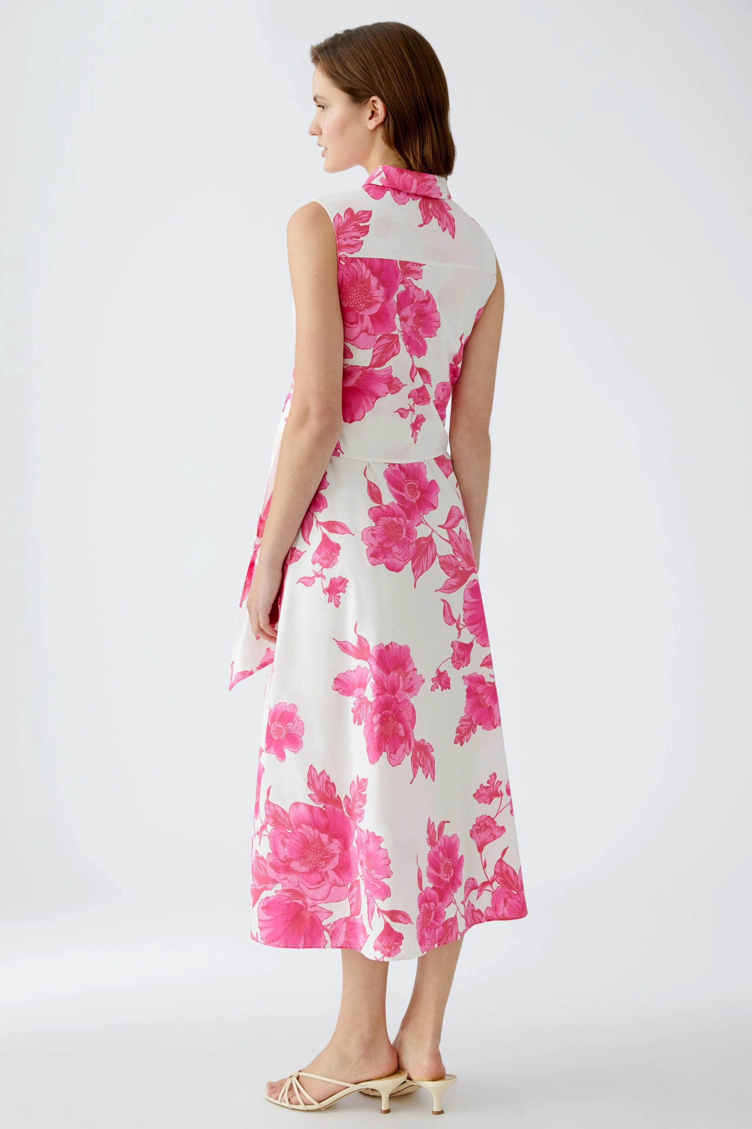 Oui Pink & White Tie Belted Floral Maxi Dress