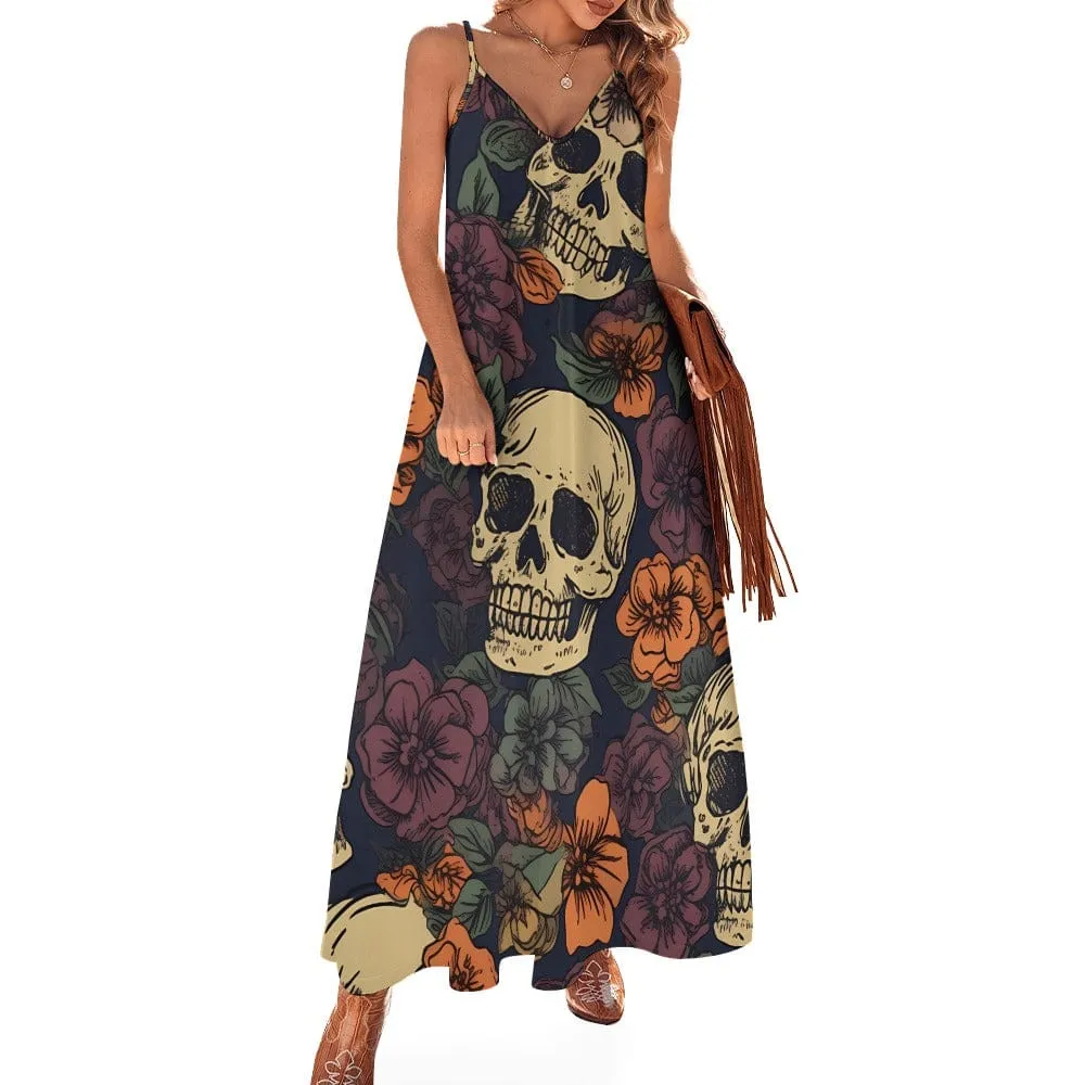 Our Women's skulls & Brown Floral Sling Ankle Long Dress Is The Perfect Combination of Style & Comfort