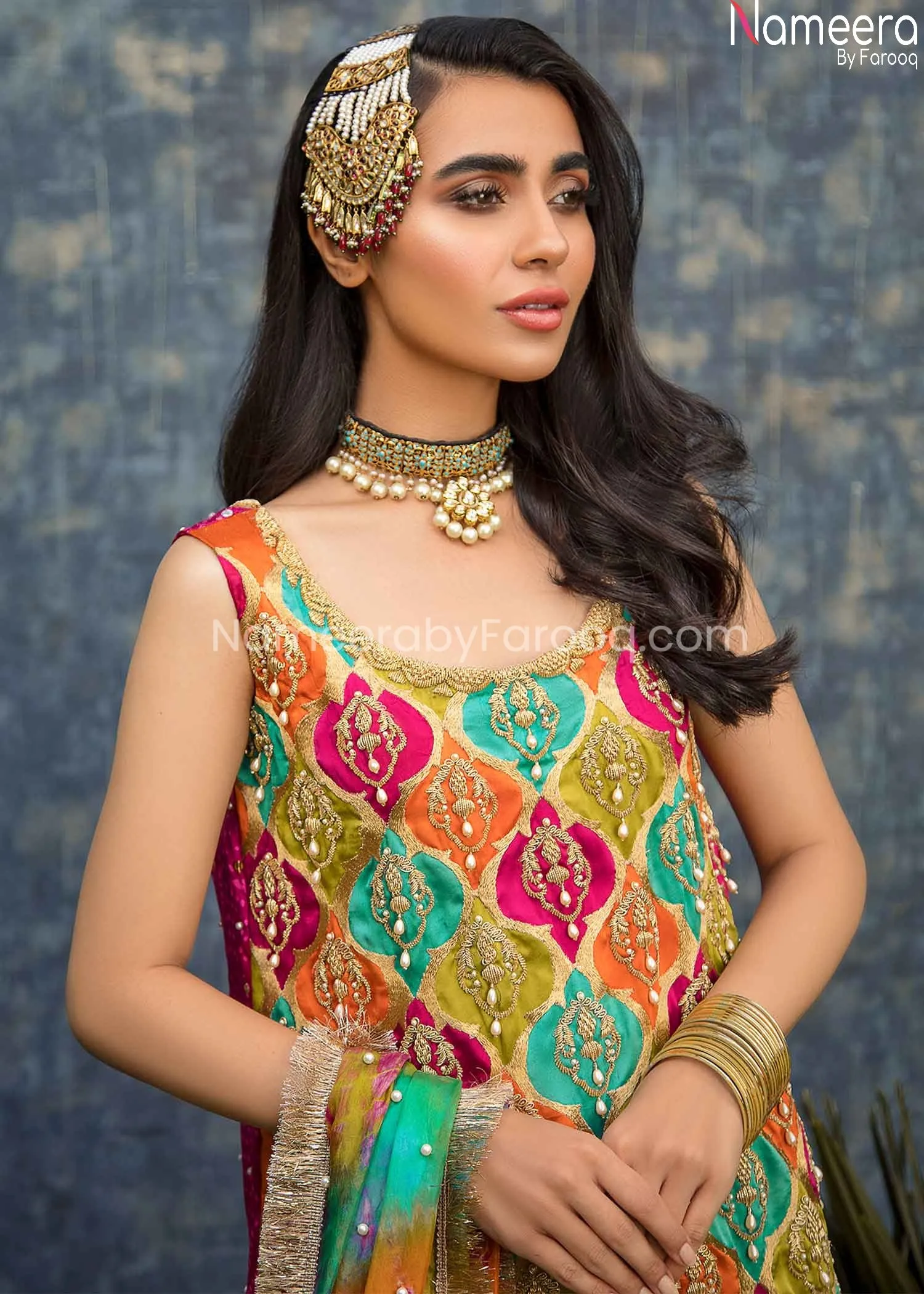 Pakistani Bridal Mehndi Gharara with Short Kurti #BB236