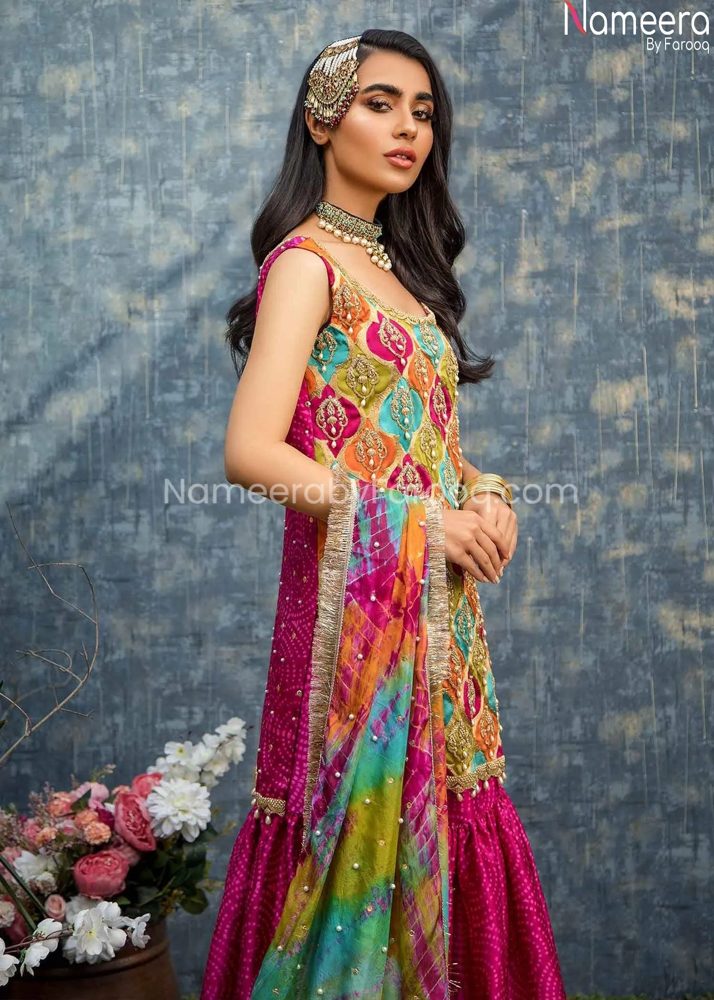 Pakistani Bridal Mehndi Gharara with Short Kurti #BB236