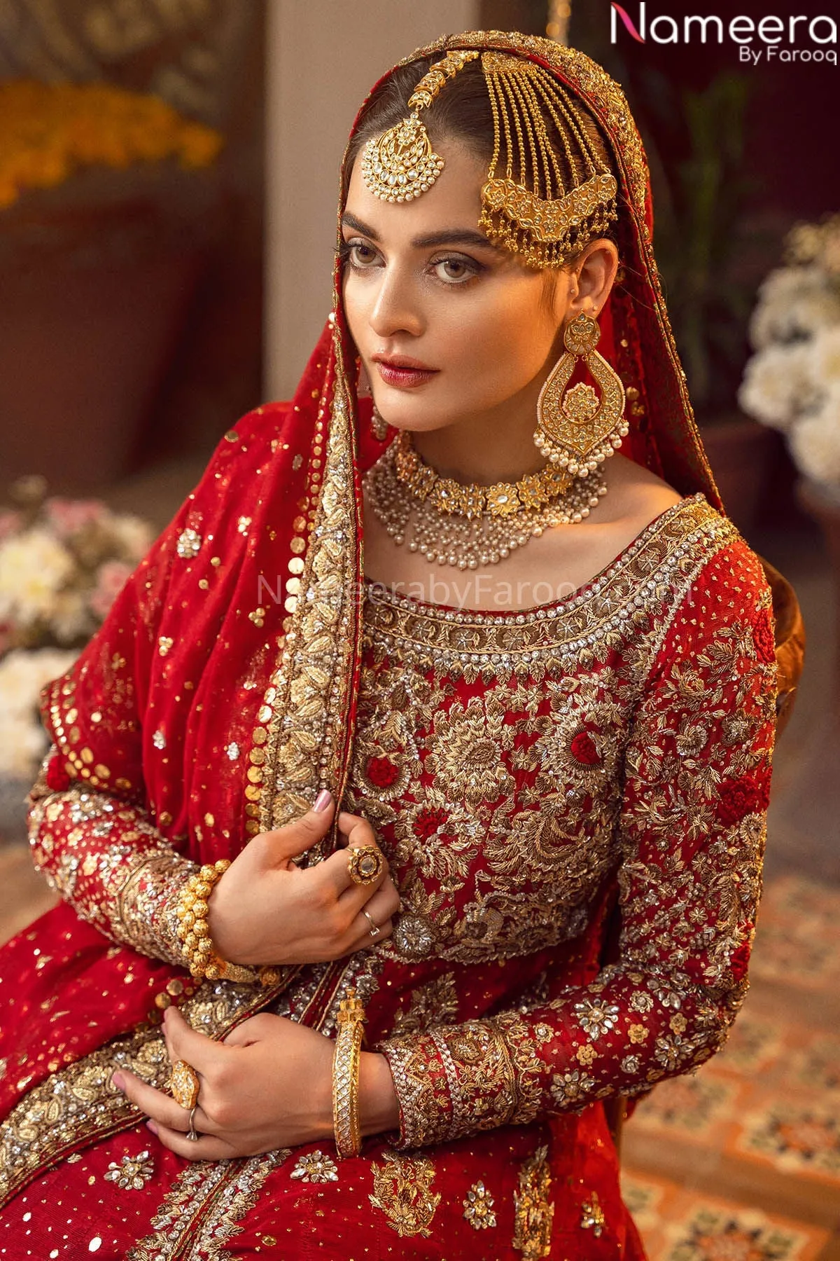 Pakistani Red Bridal Lehenga Designer Dress #BN790