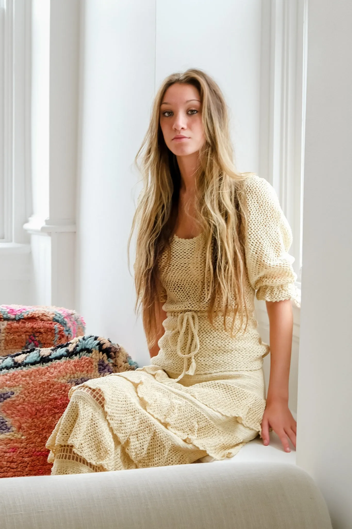 Peasant Top in Beige