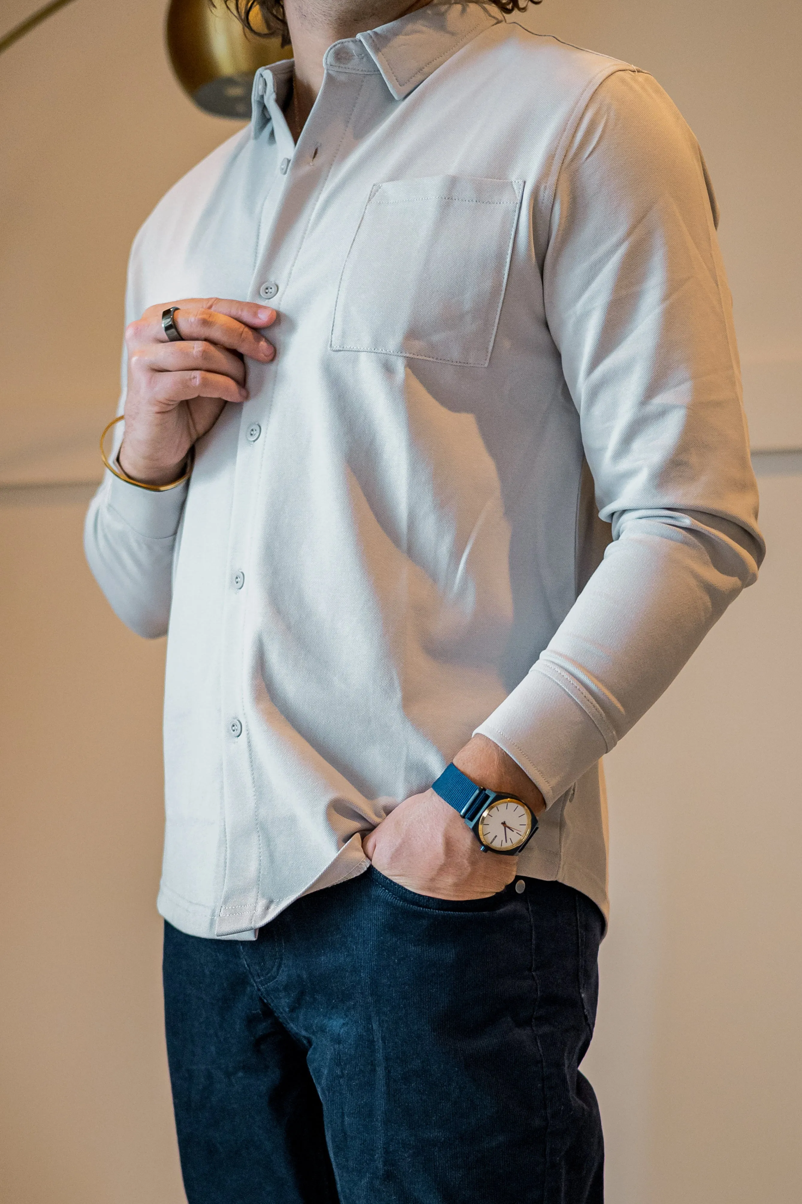 Performance Pique Button Down Shirt Mist