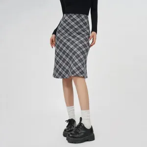 Plaid A- Line Skirt Women's High Waist student Midi Skirt
