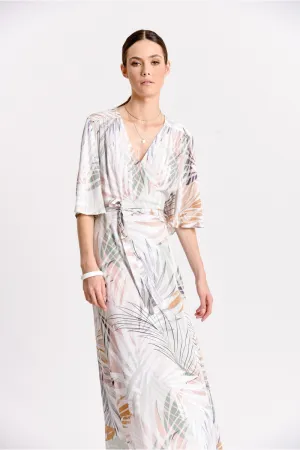 Printed Sunset Palm Wrap Dress