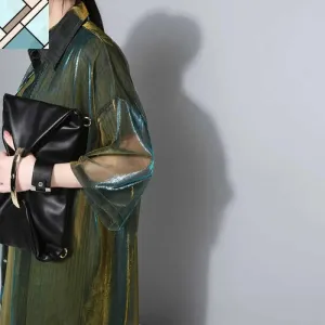 Reece Sheer Shimmer Shirt Dress - Gold Green by Marigold Shadows