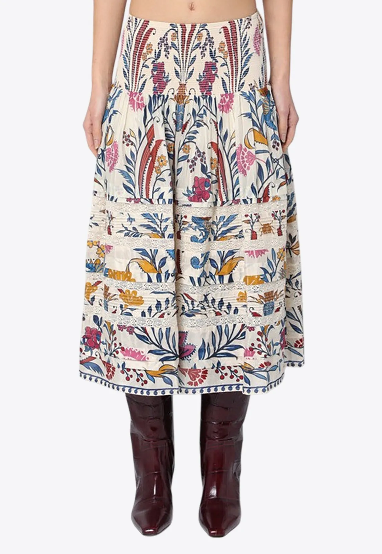 Romantic Floral Print Midi Skirt