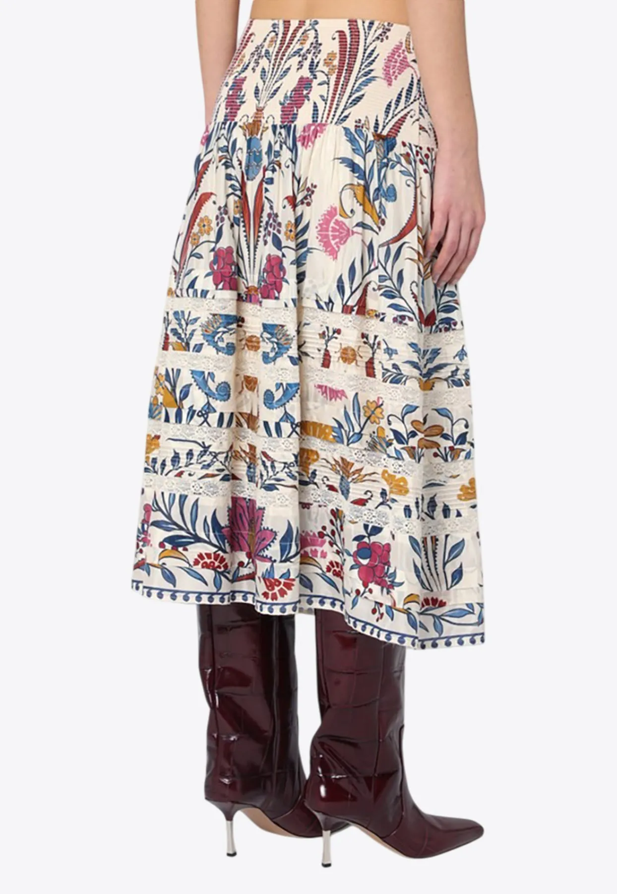 Romantic Floral Print Midi Skirt