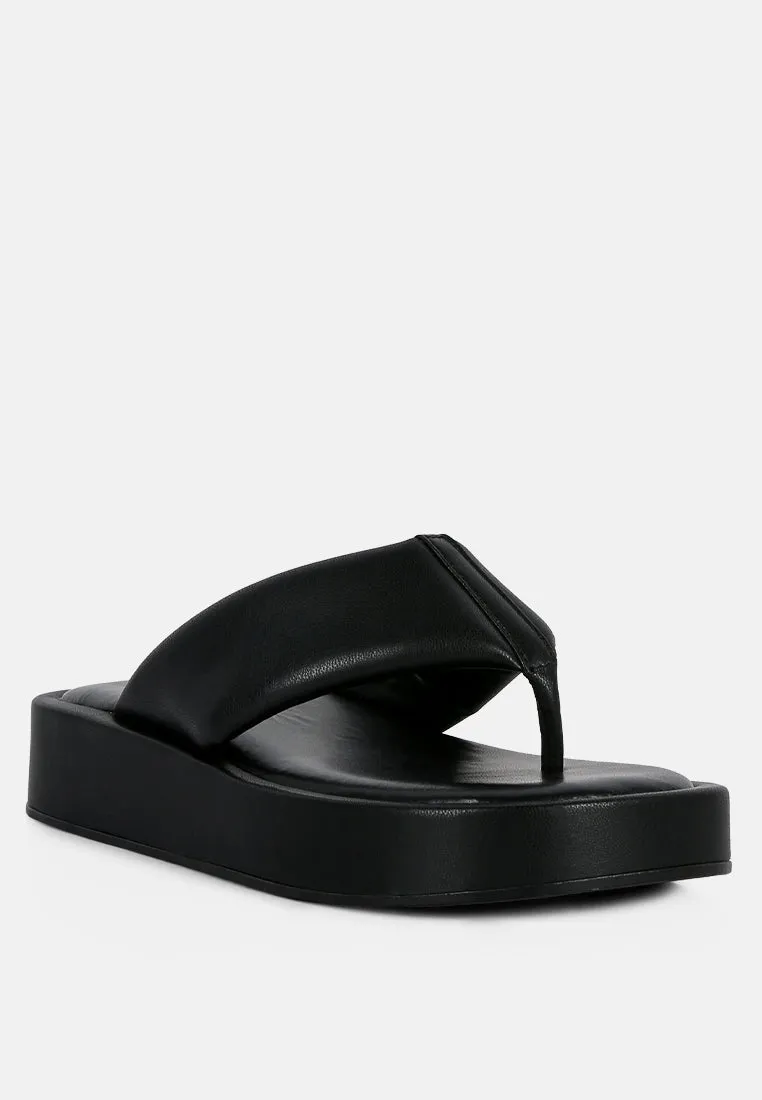 Rosette Faux Leather Wide Thong Flats By Ruw