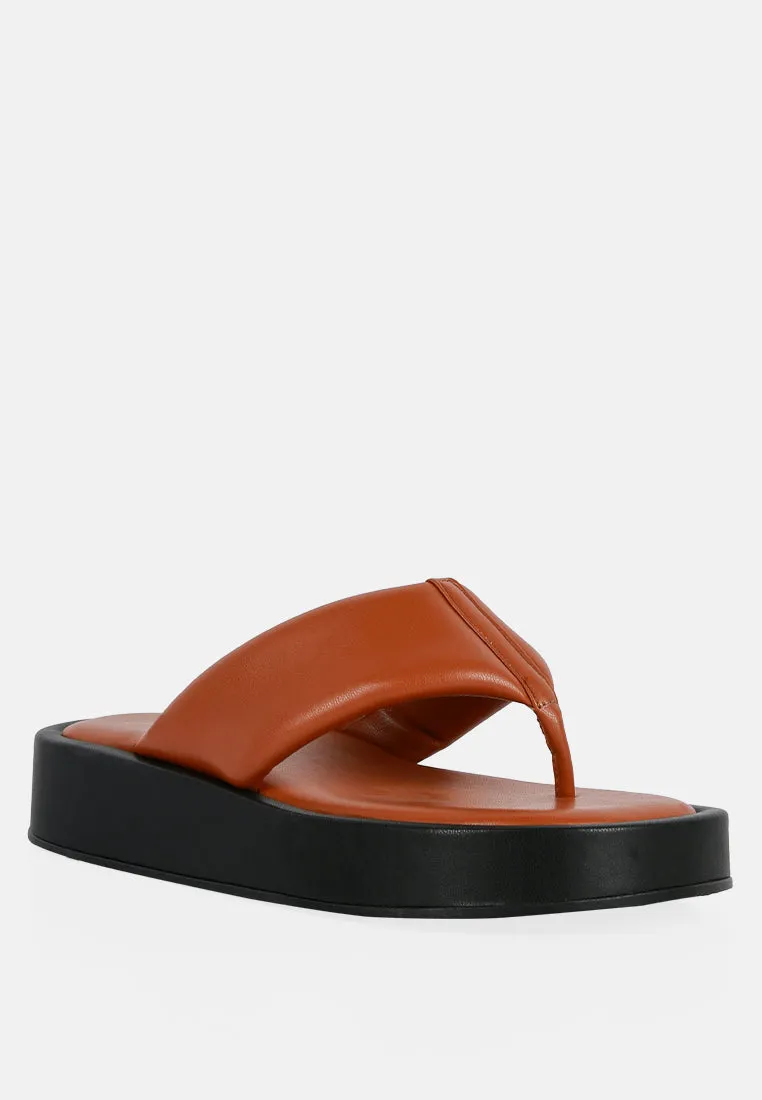 Rosette Faux Leather Wide Thong Flats By Ruw