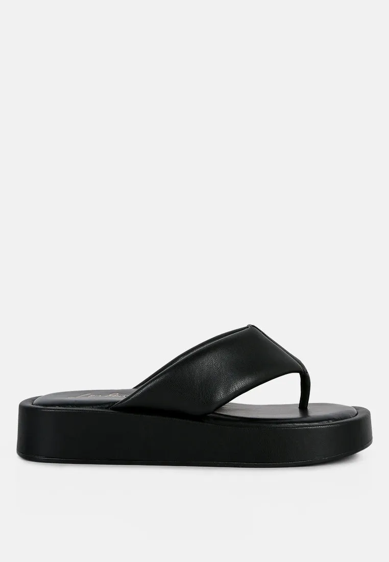 Rosette Faux Leather Wide Thong Flats By Ruw