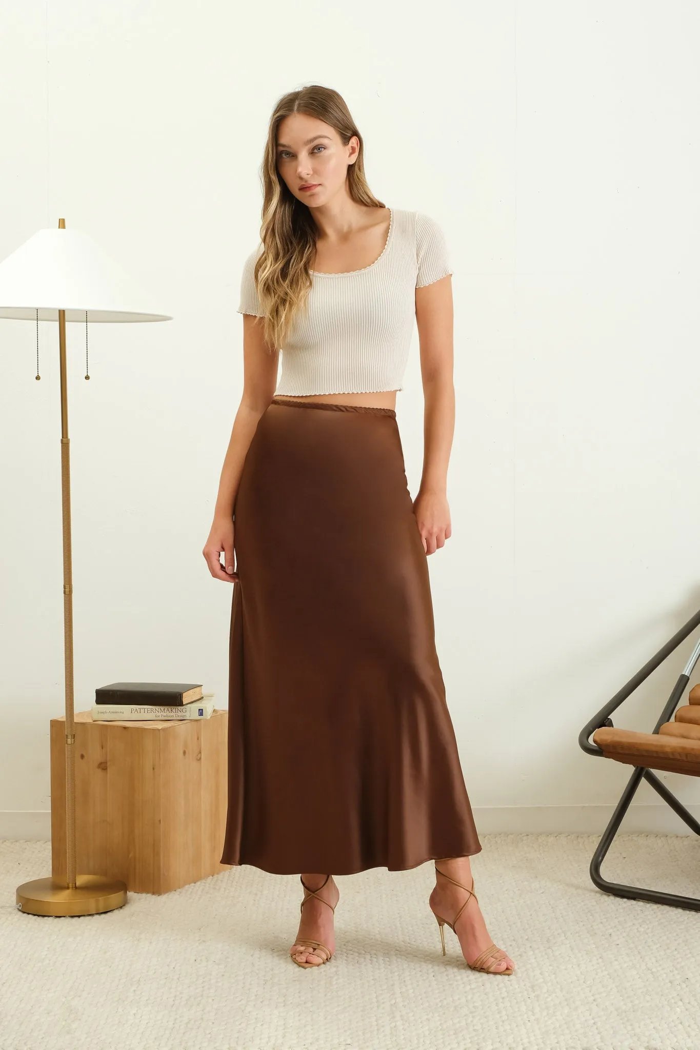 SATIN SLIP MIDI SKIRT