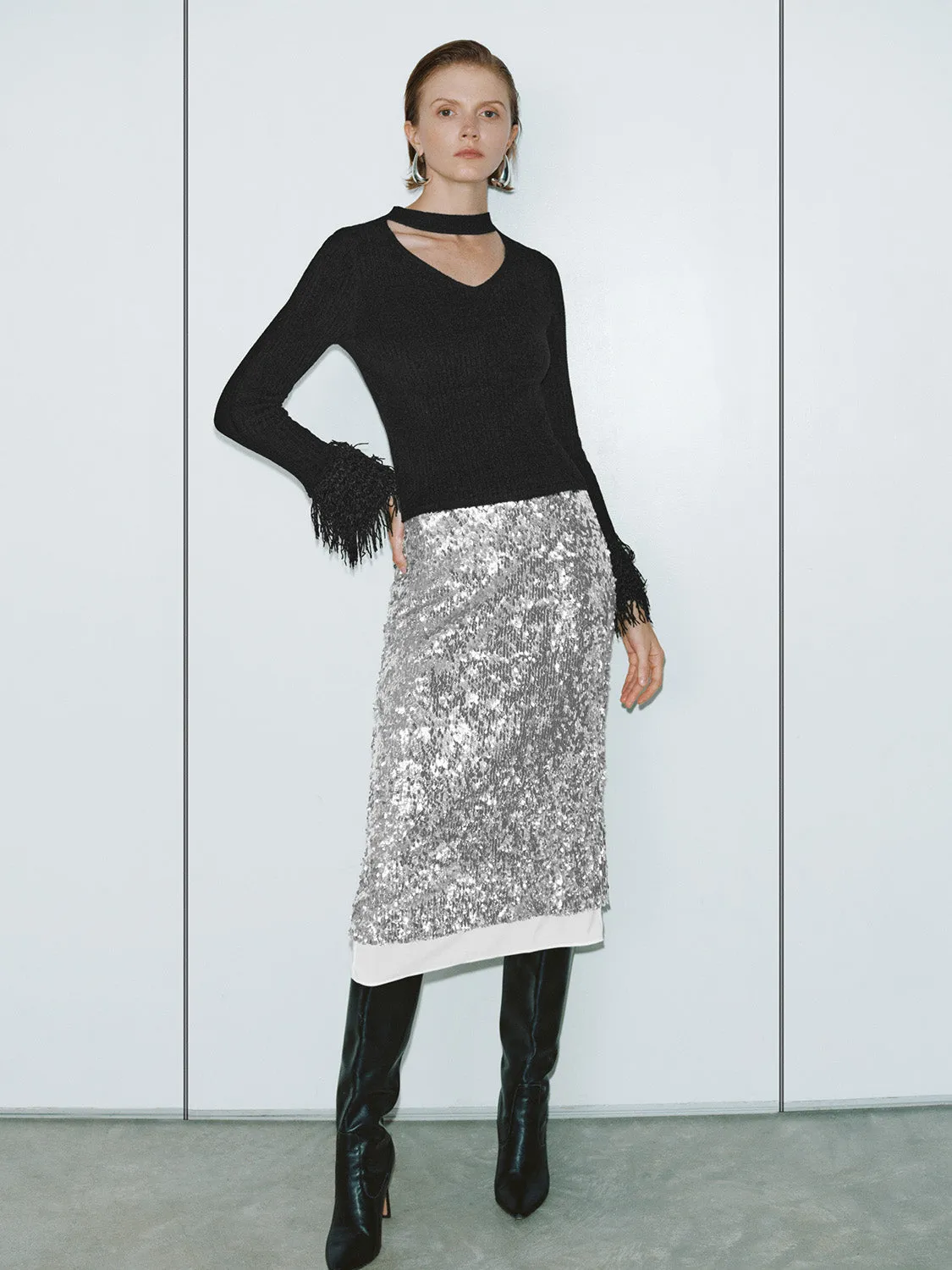 Sequin Midi Straight Skirts