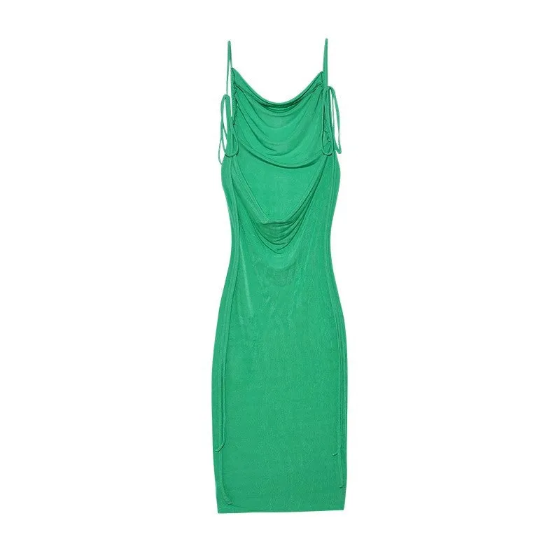 Sexy Lace-up Solid Color Dress Tube Top Halter Neck Open Back Maxi Dresses Wholesale Womens Clothing N3824052000011
