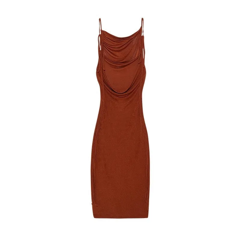 Sexy Lace-up Solid Color Dress Tube Top Halter Neck Open Back Maxi Dresses Wholesale Womens Clothing N3824052000011