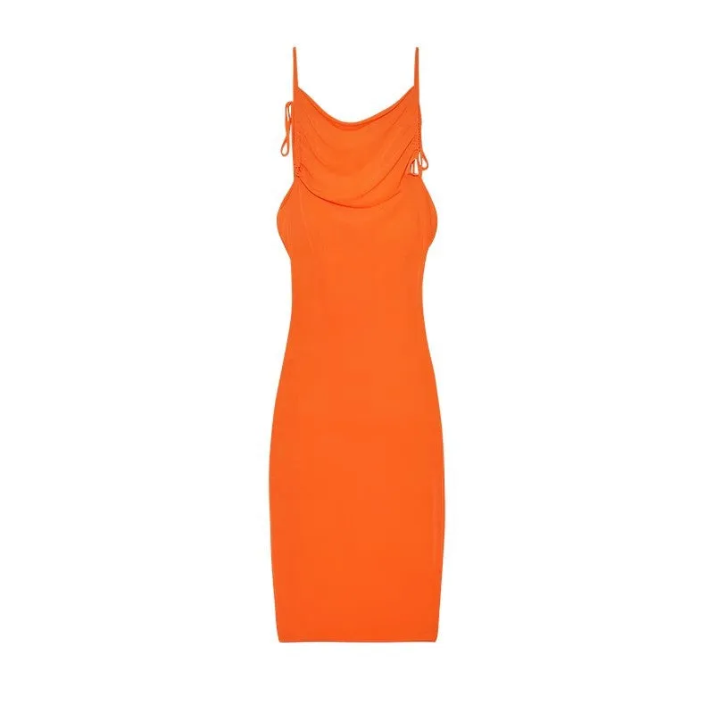 Sexy Lace-up Solid Color Dress Tube Top Halter Neck Open Back Maxi Dresses Wholesale Womens Clothing N3824052000011