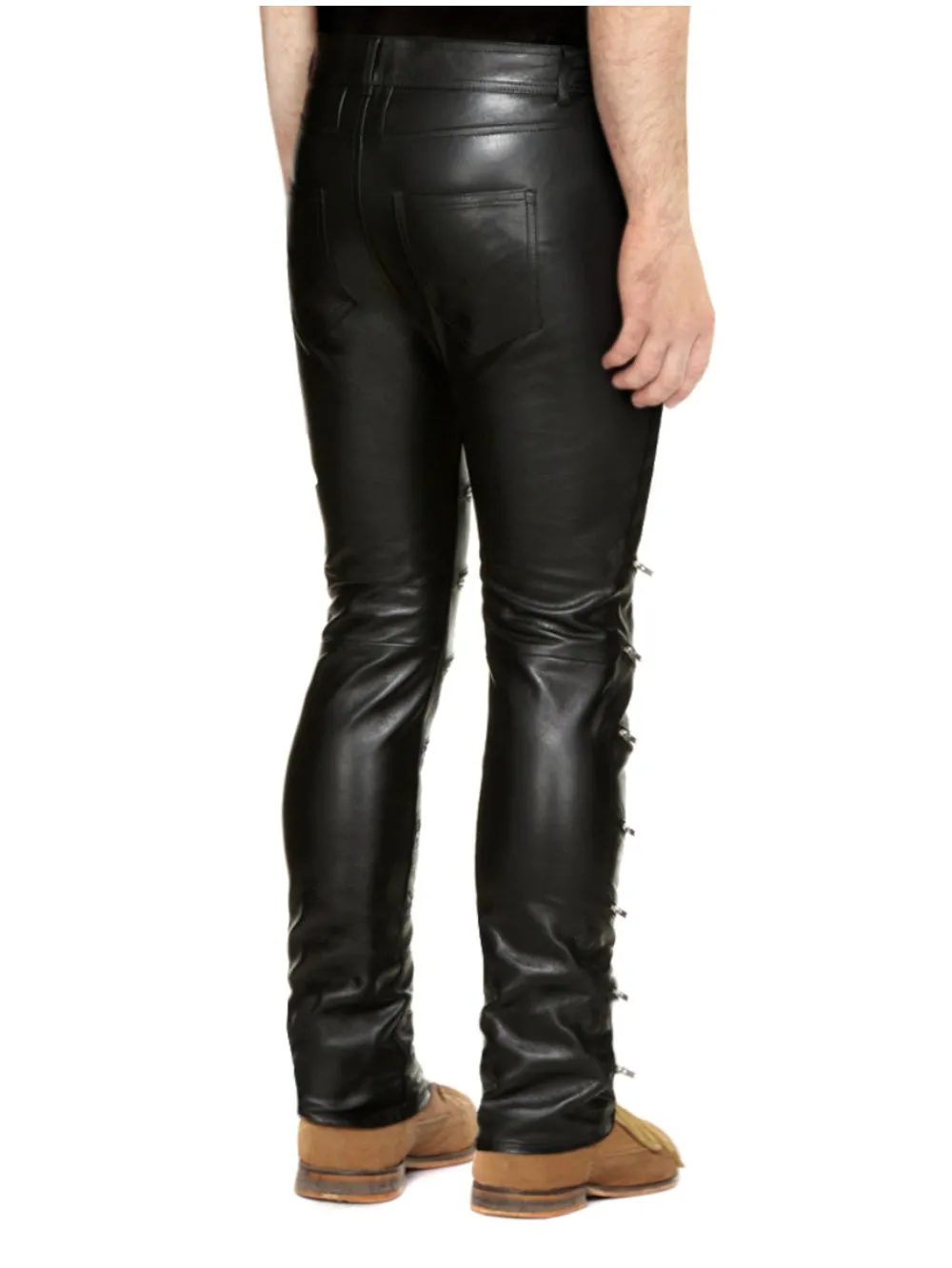 Skinny Zipper Front Genuine Leather Pants for Men