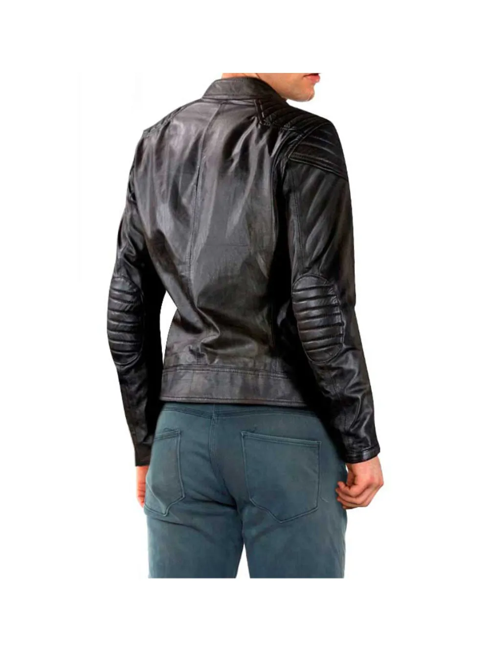 Slim Fit Black Genuine Leather Moto Jacket for Men