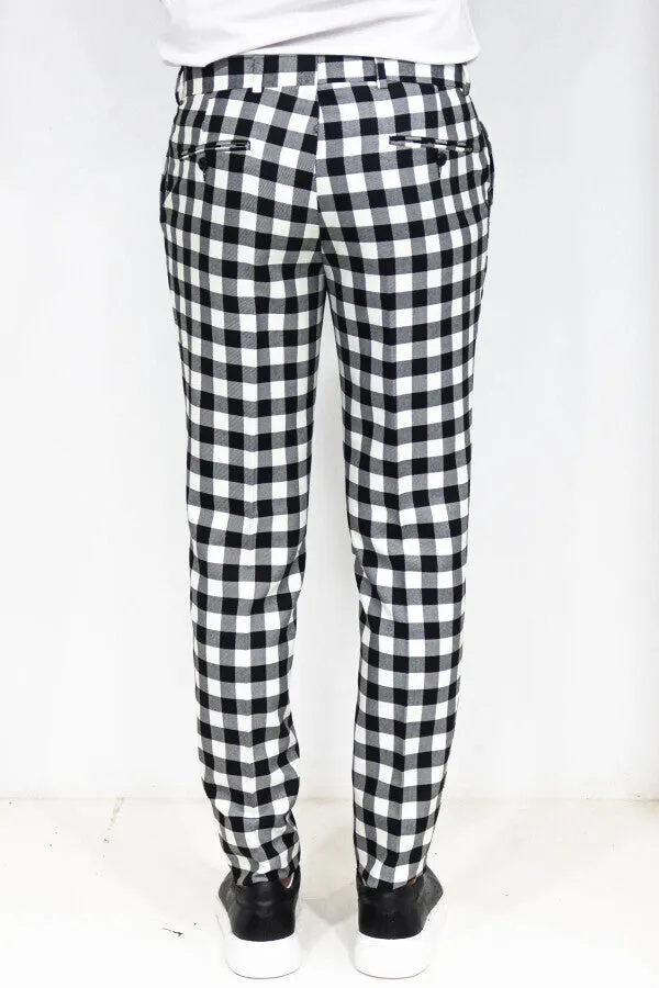 Slim Fit Checked Black Men Pants - Wessi