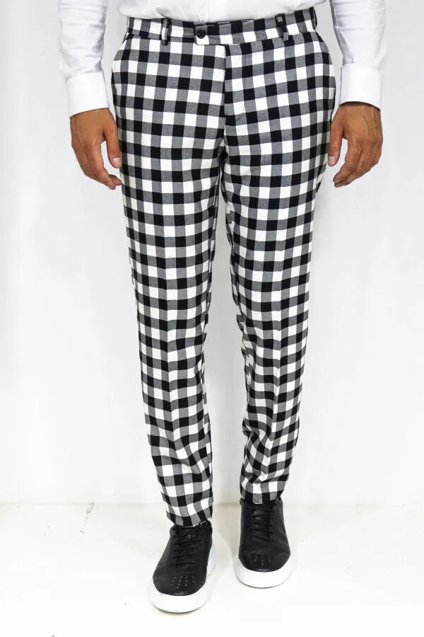 Slim Fit Checked Black Men Pants - Wessi