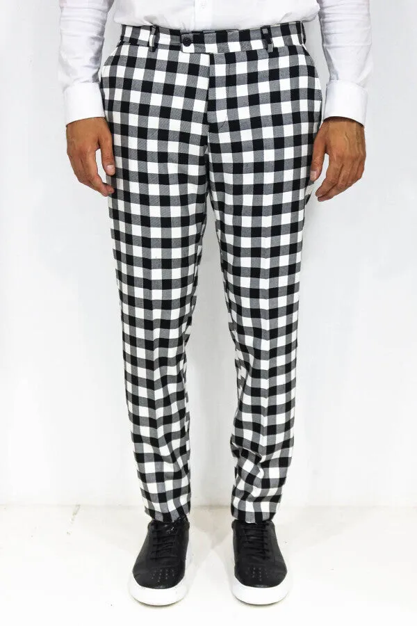 Slim Fit Checked Black Men Pants - Wessi