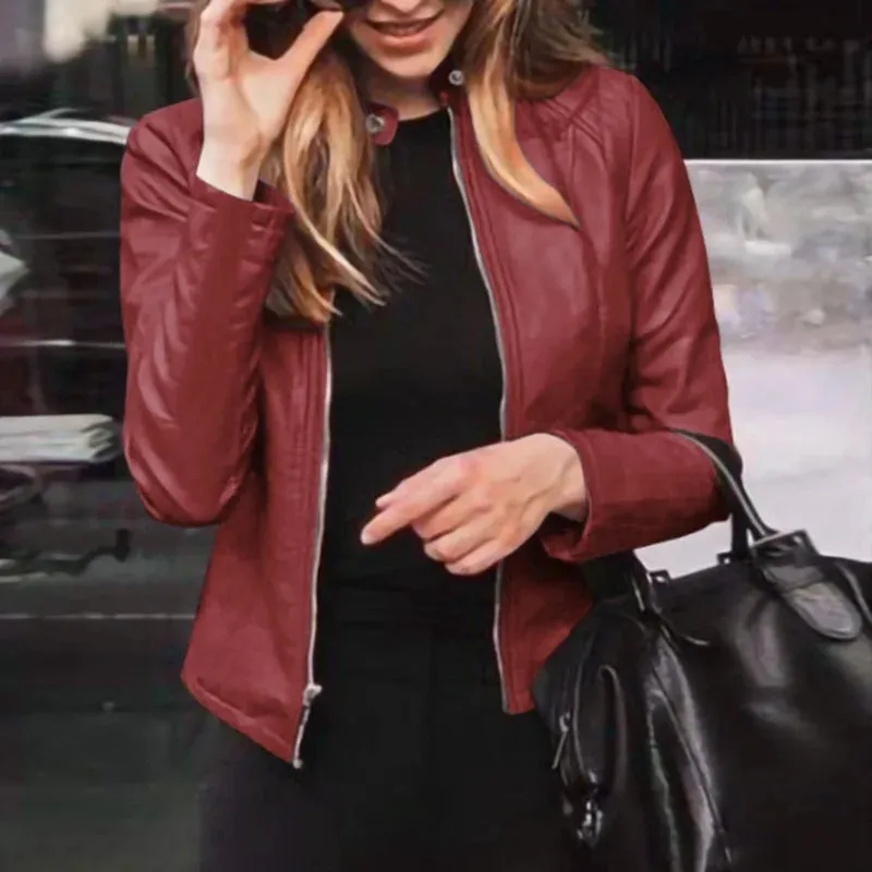 Slim Fit Faux Leather Classic Moto Biker Jacket