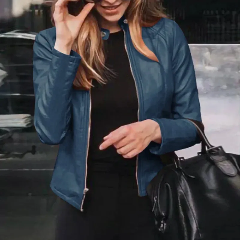 Slim Fit Faux Leather Classic Moto Biker Jacket