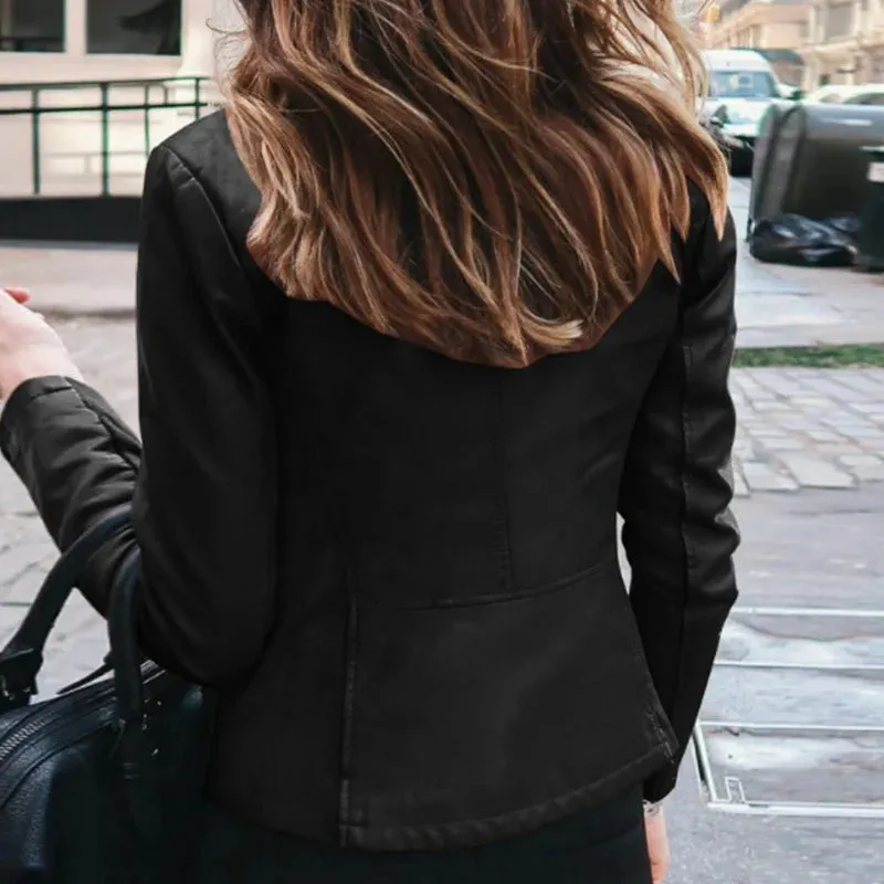 Slim Fit Faux Leather Classic Moto Biker Jacket