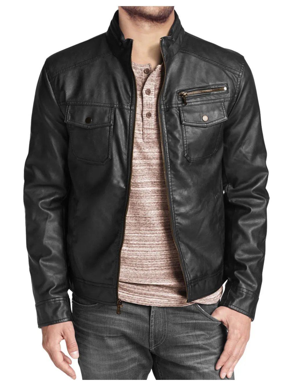 Slim Fit Moto Genuine Leather Jacket for Men