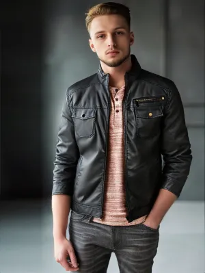 Slim Fit Moto Genuine Leather Jacket for Men