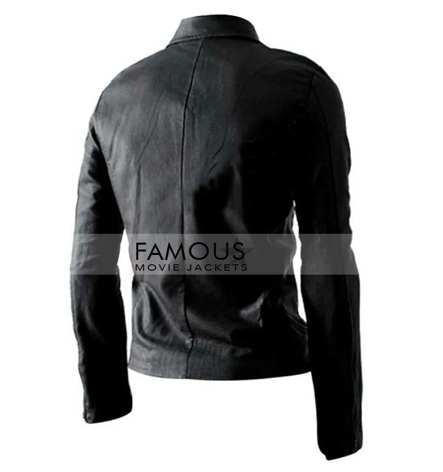 Slim Fit Multi Pocket Black Leather Jacket