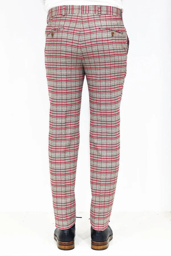 Slim Fit Plaid Grey Men Pants - Wessi