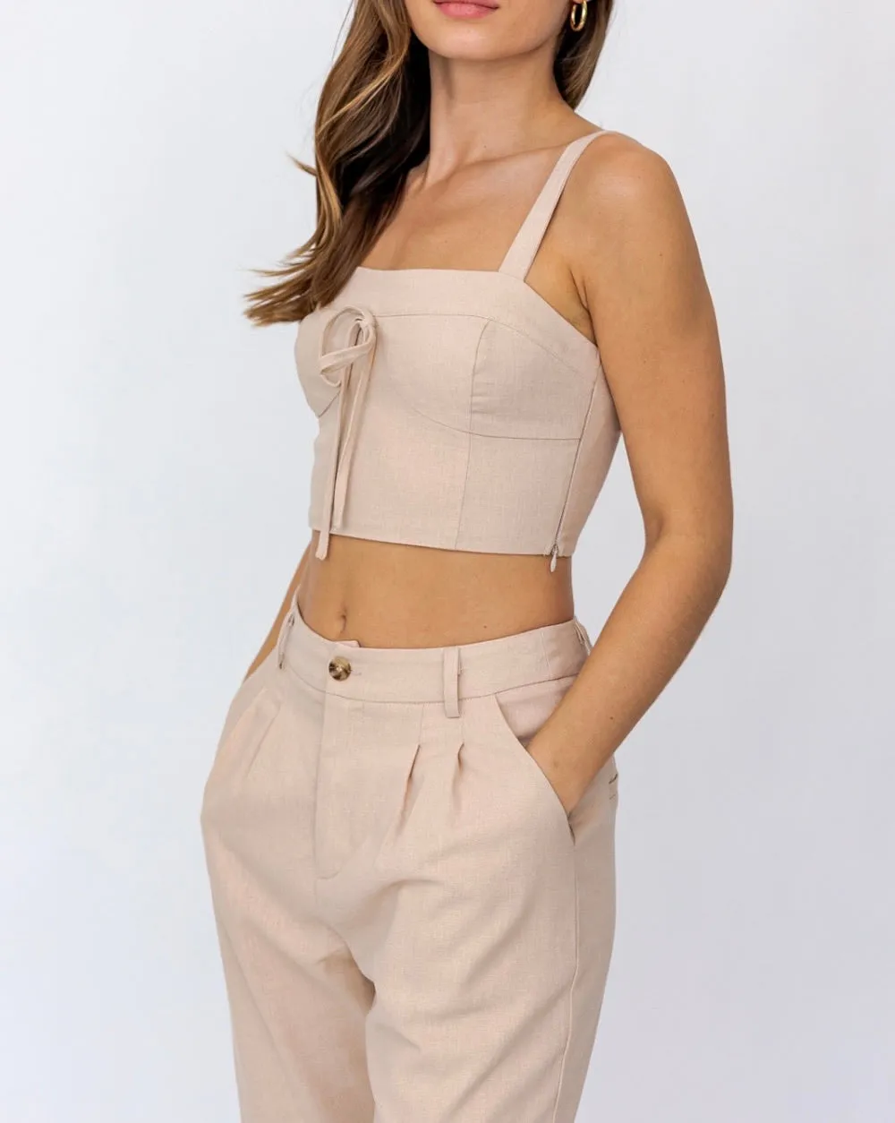 Smock Back Bow Linen Crop Top