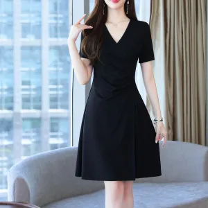 Solid Cotton Poplin Dress with Stylish Wrap Neckline