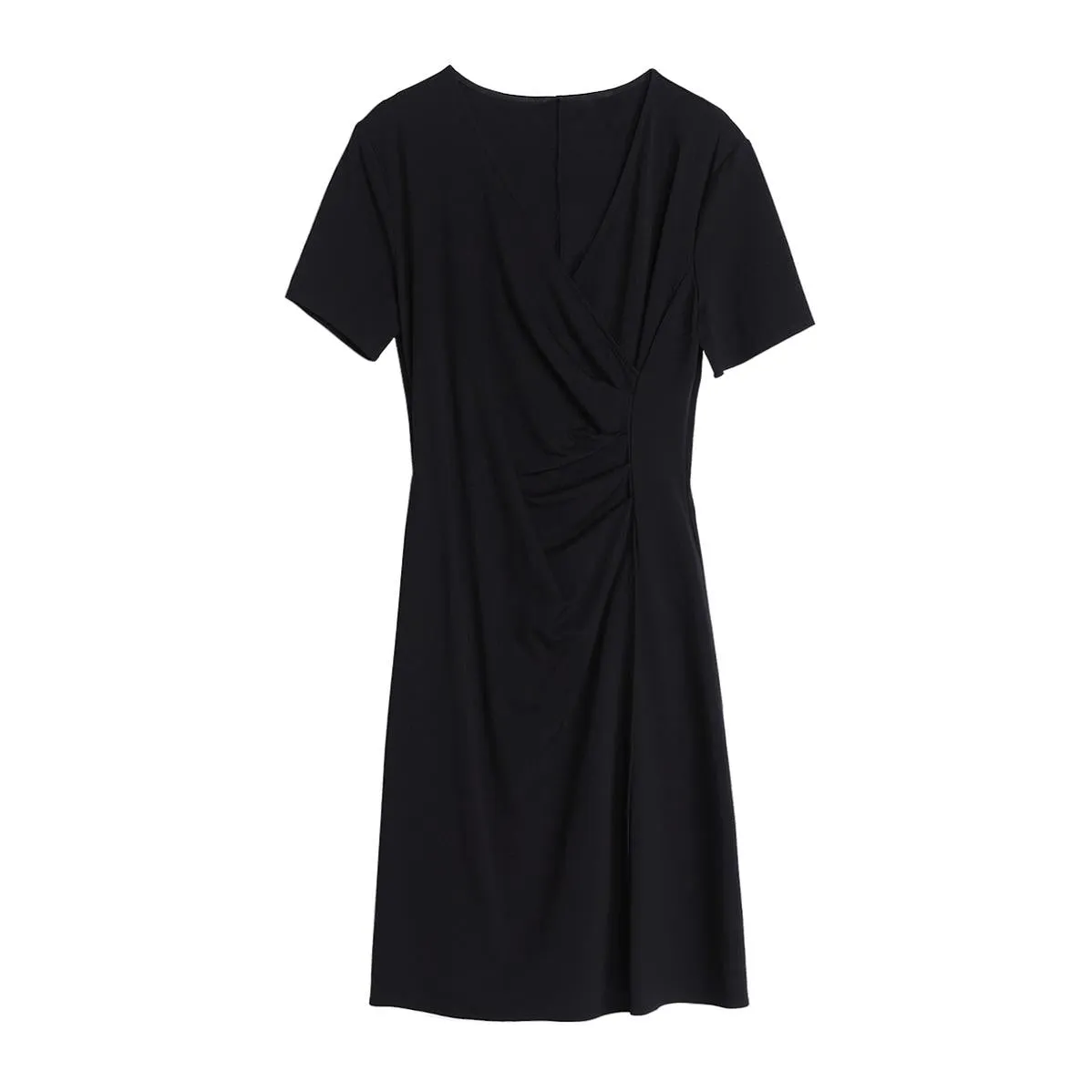 Solid Cotton Poplin Dress with Stylish Wrap Neckline