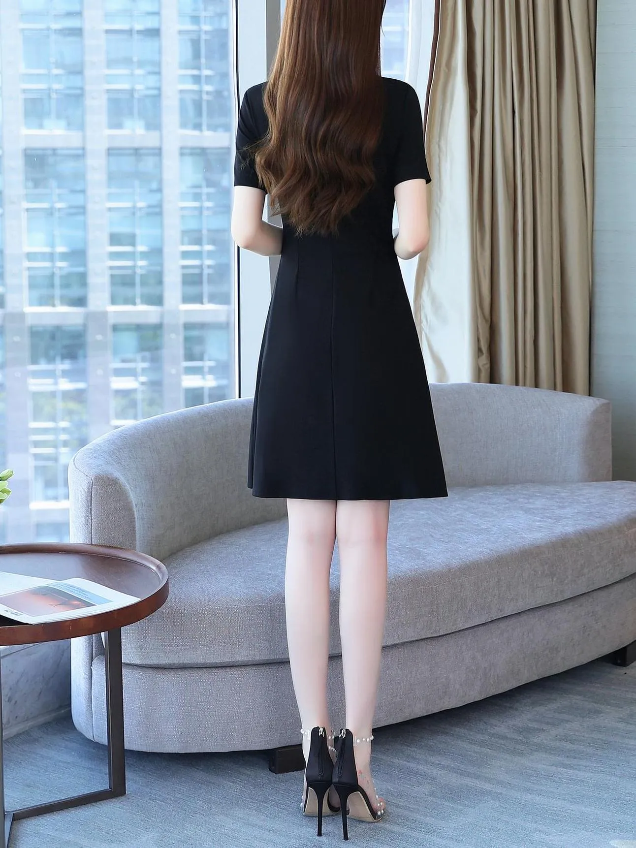 Solid Cotton Poplin Dress with Stylish Wrap Neckline