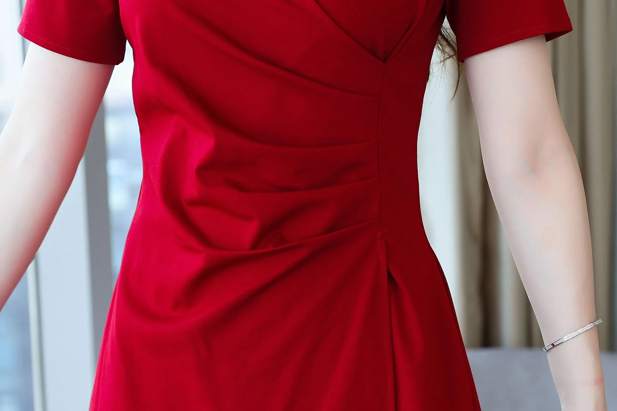 Solid Cotton Poplin Dress with Stylish Wrap Neckline