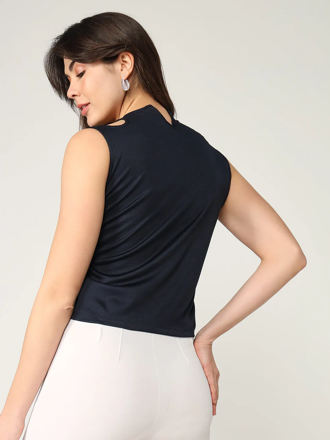Solid Sleeveless Top With Ruched Drawstring Detailing  (Set Of 1)